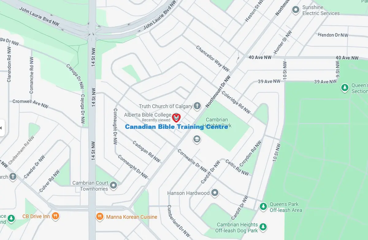 Map showing the Alberta Bible College Chapel at 635 Northmount Dr NW, Calgary
