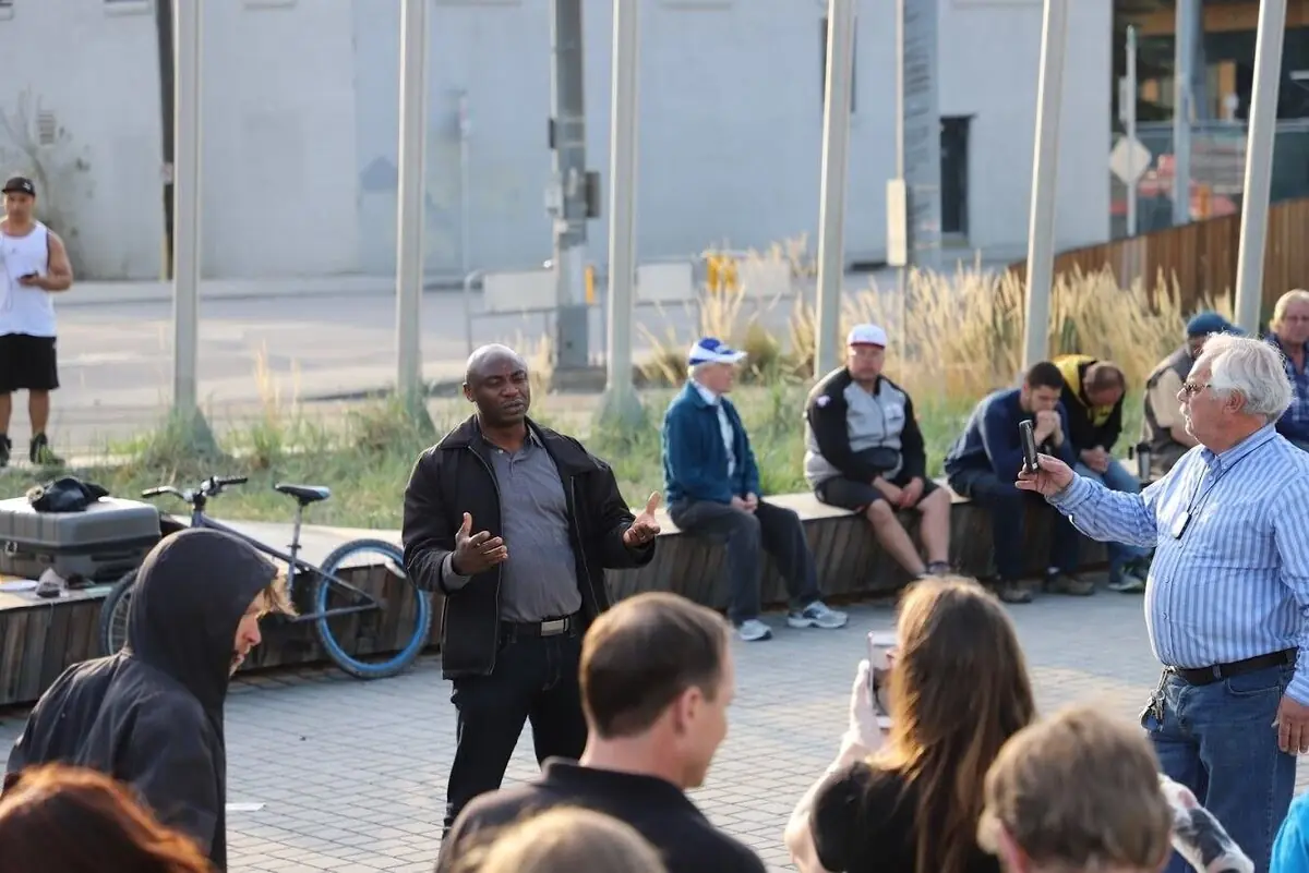 Street outreach in downtown Calgary with Canadian Bible Training Centres students